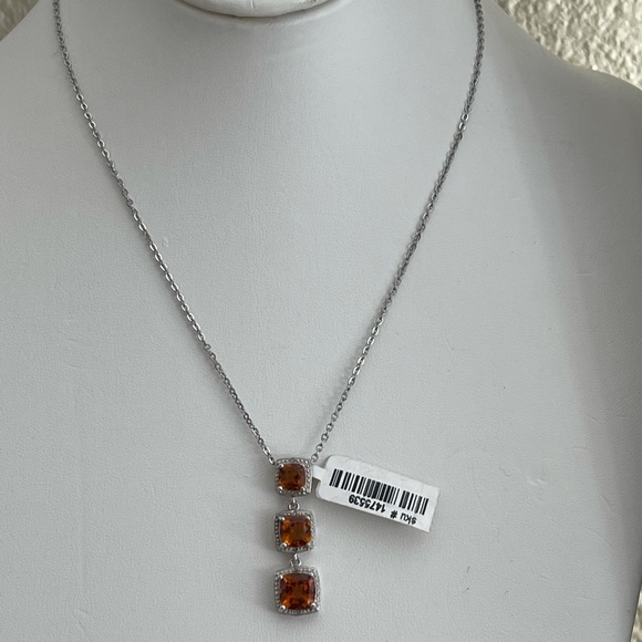 Orange citrine & diamond sterling silver pendant - Picture 3 of 13
